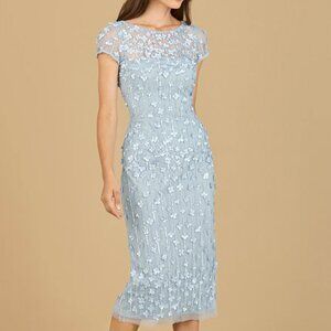 Lara 3D Applique Midi Dress with Cap Sleeve